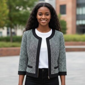 Sharagano studio black and white tweed look crop jacket ,NWT size women’s large